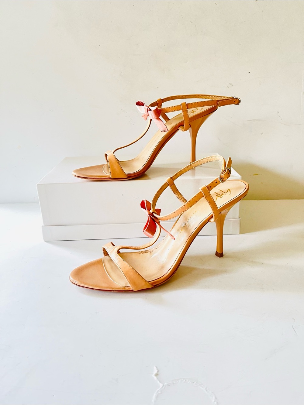 Giuseppe Zanotti peach nude strappy high heel sandals with bow 38 - Picture 6 of 10